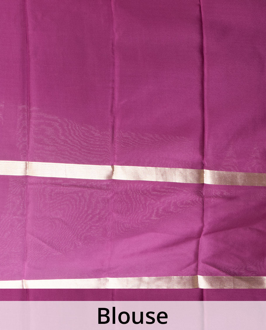 Purple plain shimmer Mysore silk saree, rettai pettu temple border, and Pichwai cow motifs zari pallu
