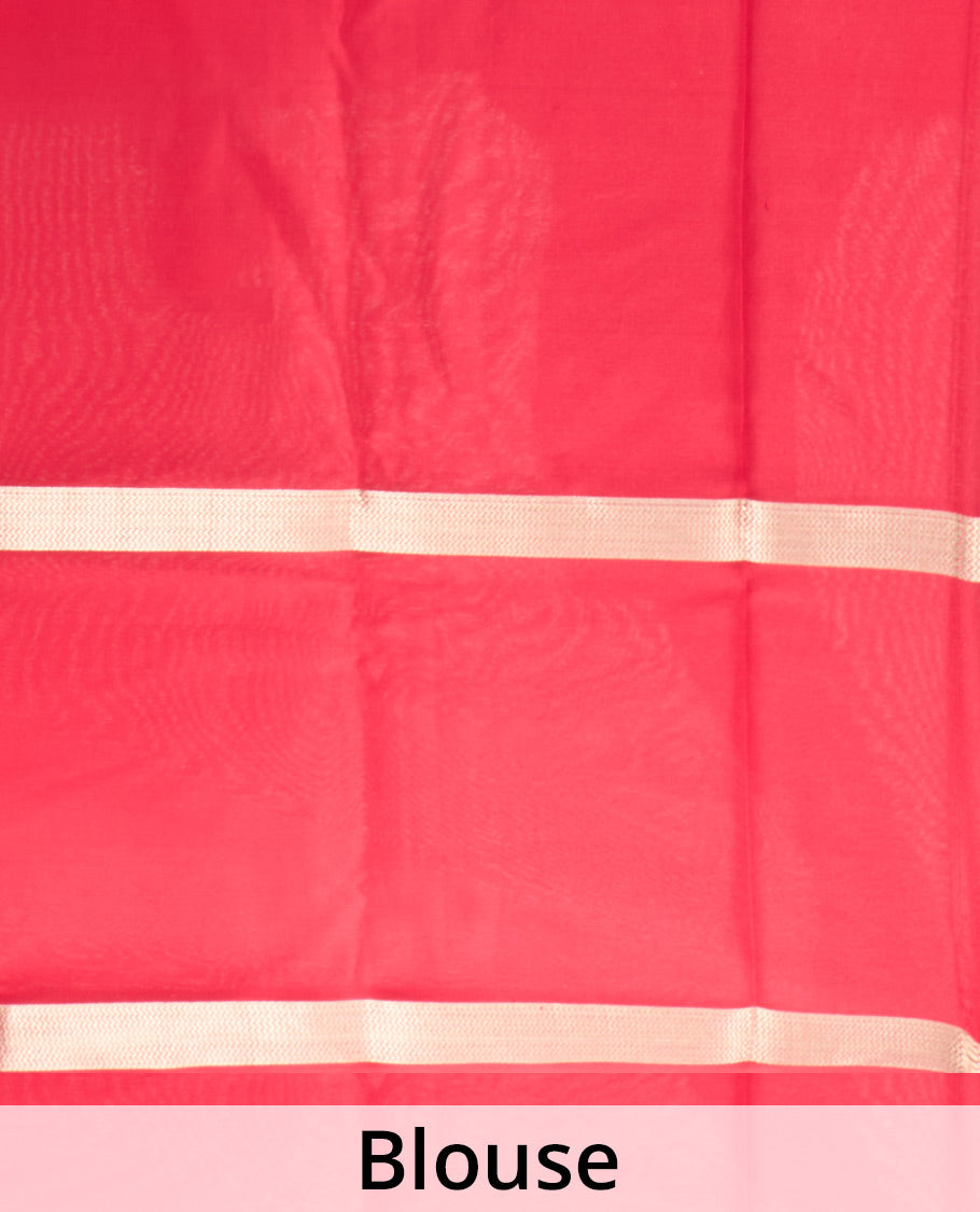 Red plain shimmer Mysore silk saree, rettai pettu temple border, and Pichwai cow motifs zari pallu