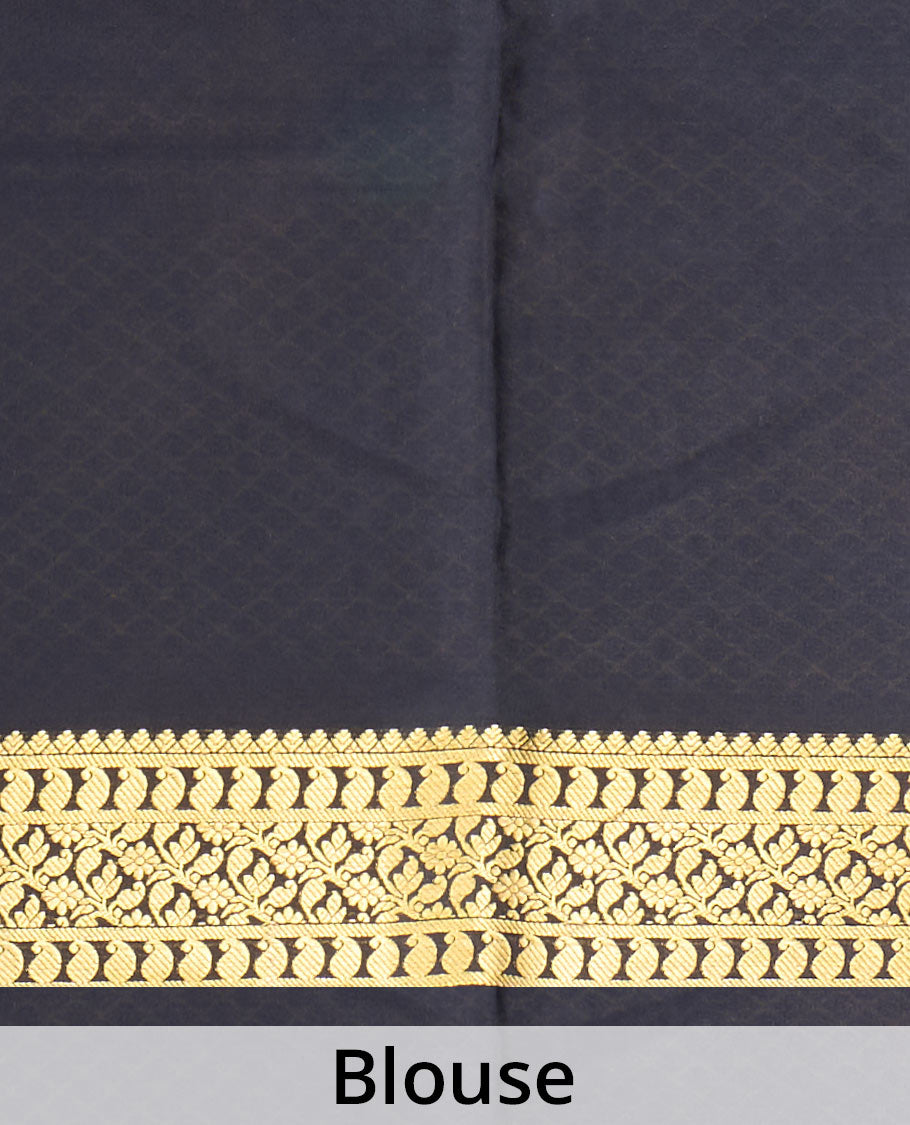 Onion pink zari buttas Mysore silk saree, contrast traditional zari border, and pallu of intricate designs