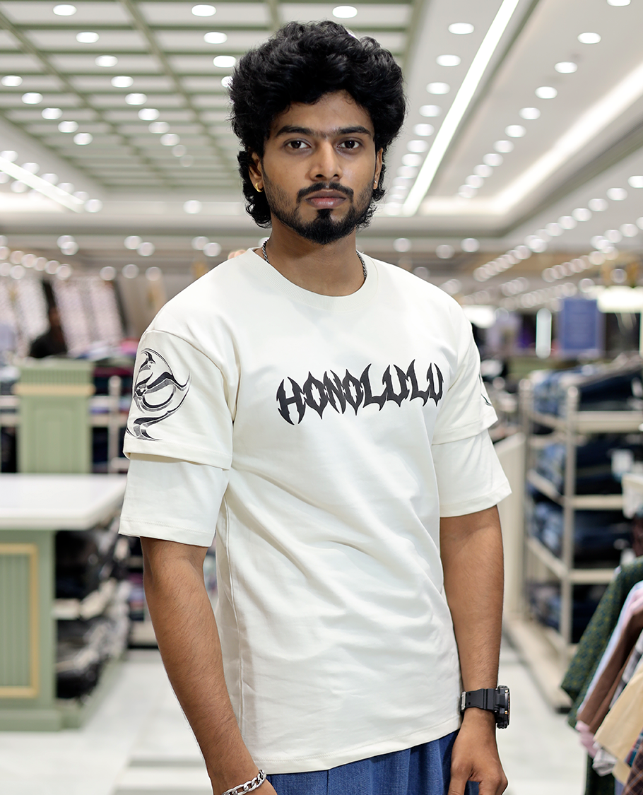 White Unique Print Cotton-Blended T-Shirt