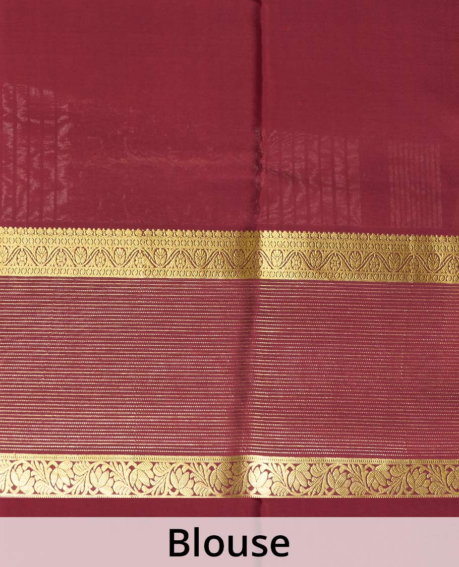 Multi-color auspicious Pichwai theme printed Mysore silk saree, contrast traditional zari border, and pallu of floral zari designs