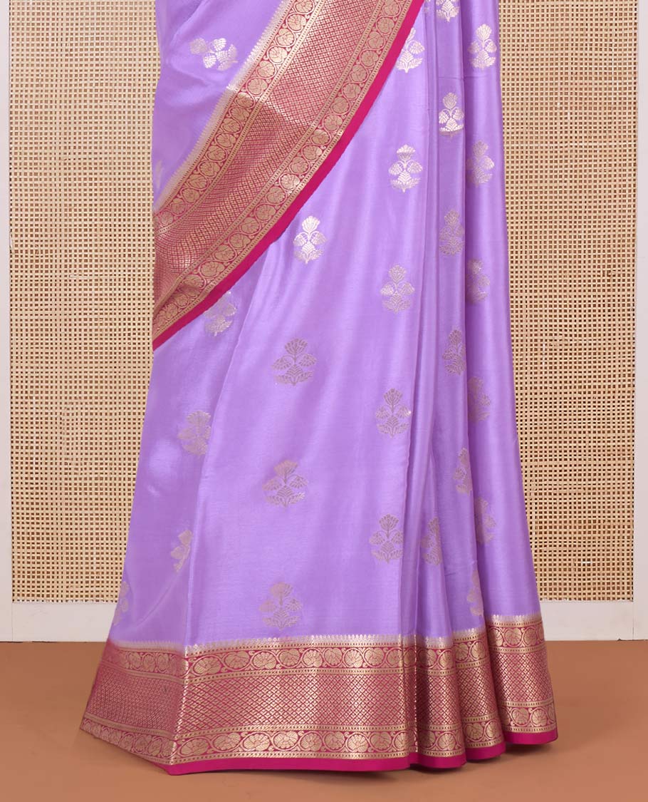 Lavender zari buttas Mysore silk saree, contrast traditional zari border and intricate pallu
