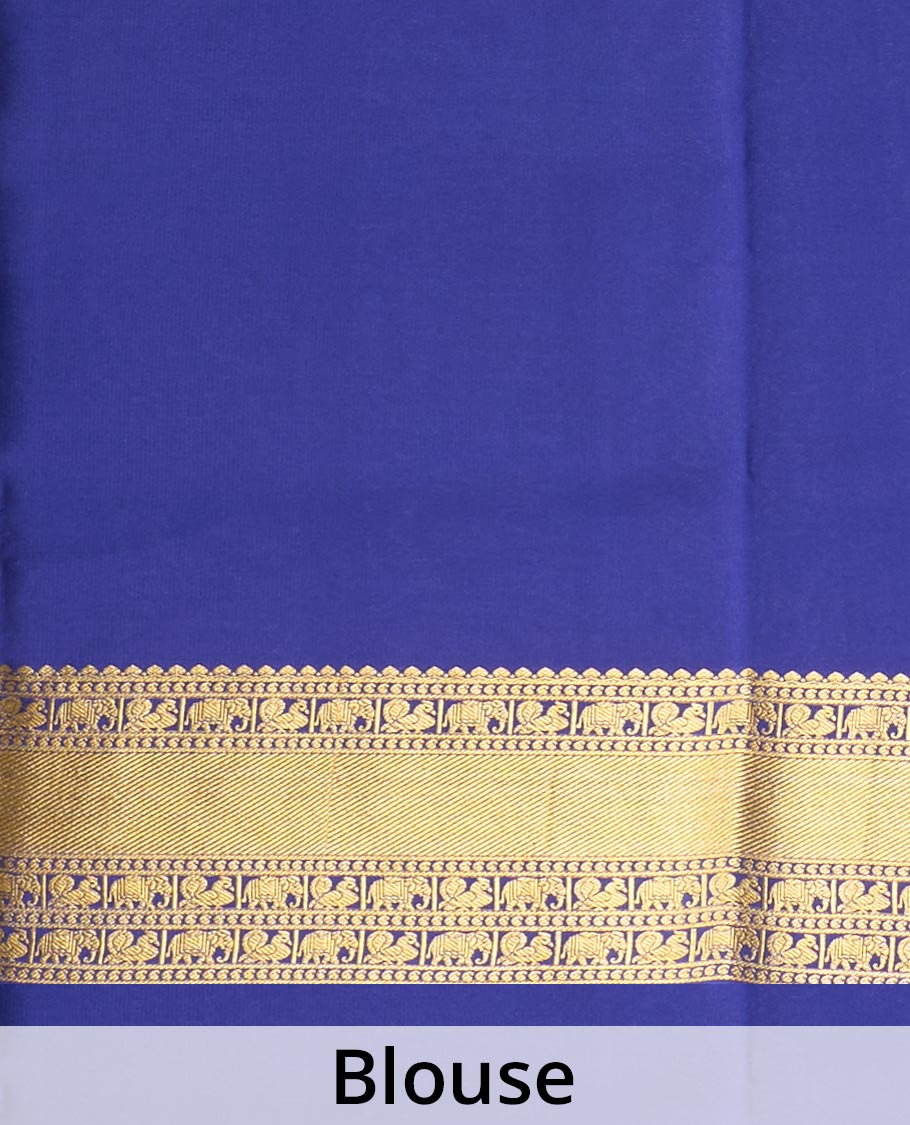 Blue two-headed eagle motifs zari woven Mysore silk saree, contrast traditional zari border, and zari design pallu