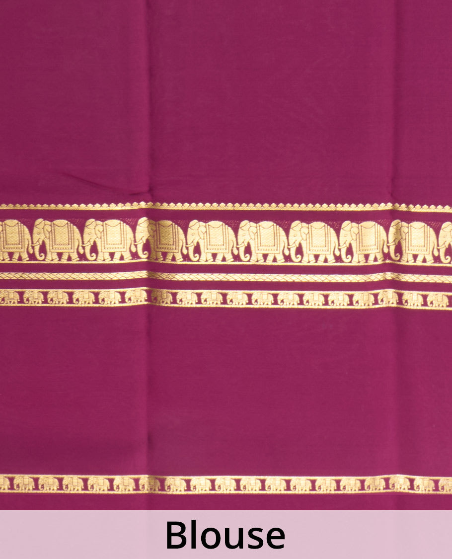 Maroon plain Mysore silk saree, elephant motifs woven Mysore silk saree, zari design pallu