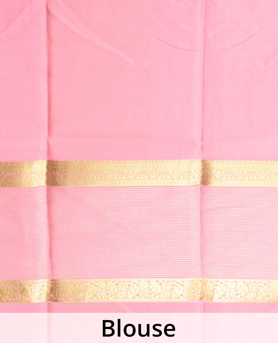 Brown Tree of life and elephant motifs printed Mysore silk saree, contrast traditional zari border and pallu of floral designs