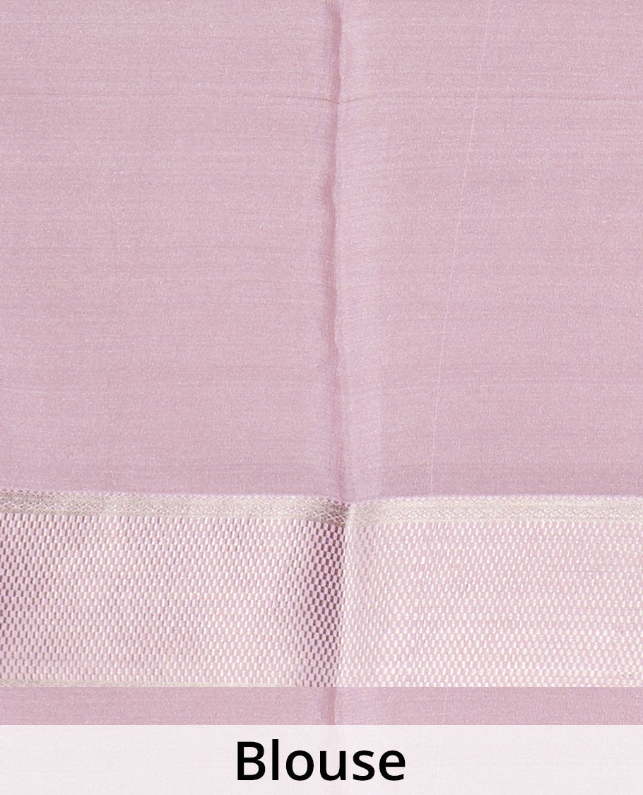 Peach floral jacquard Mysore silk saree, traditional zari border, and zari-rich jaal pallu