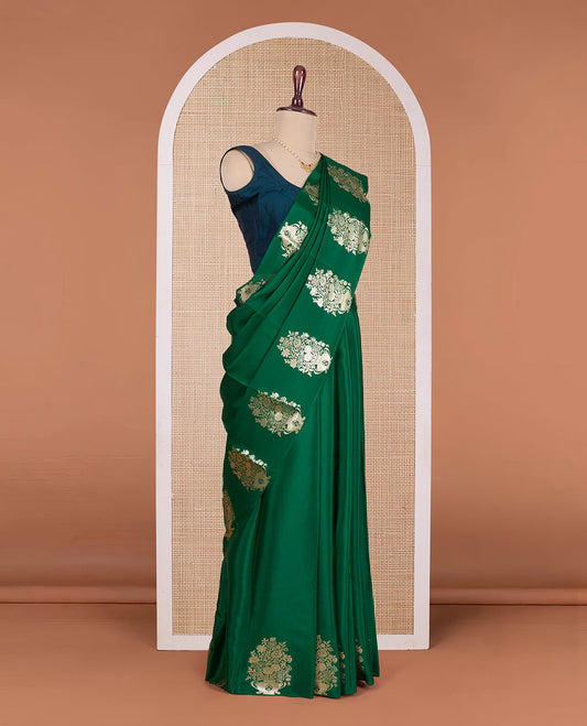 Green zari buttas and checked Mysore silk saree, traditional zari border, and zari design pallu