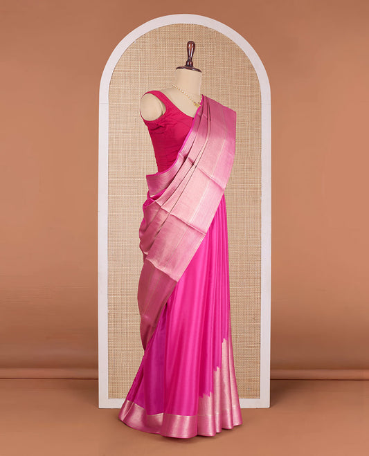 Pink temple jacquard Mysore silk saree, traditional zari design border, and jaal pallu