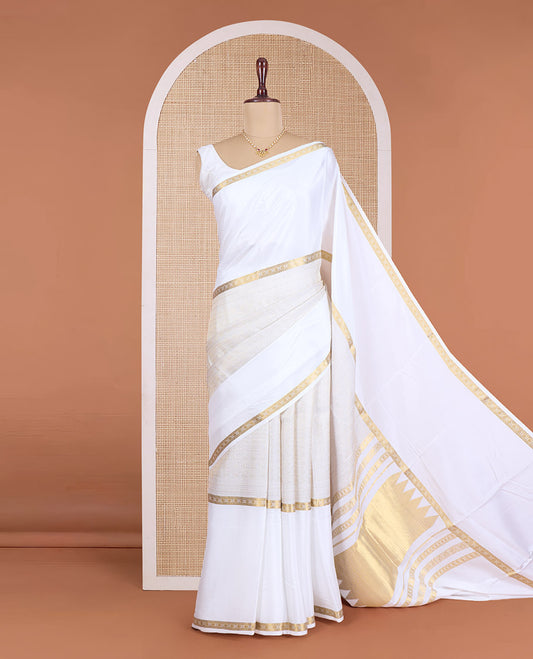 Cream round peacock chakram Mysore silk saree, traditional zari motifs woven border, and pallu of temple designs