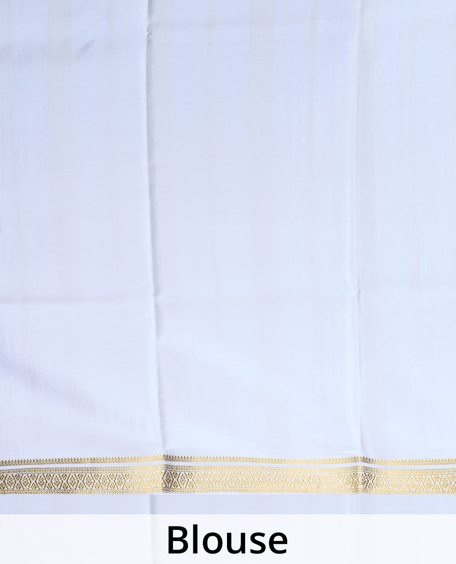 Cream zari buttas and zari checked Mysore silk saree, traditional zari design border, and zari striped pallu