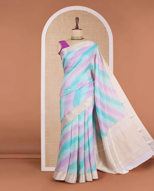 Multi-color leheriya-style striped Mysore silk saree, traditional zari border, and zari-rich jaal pallu