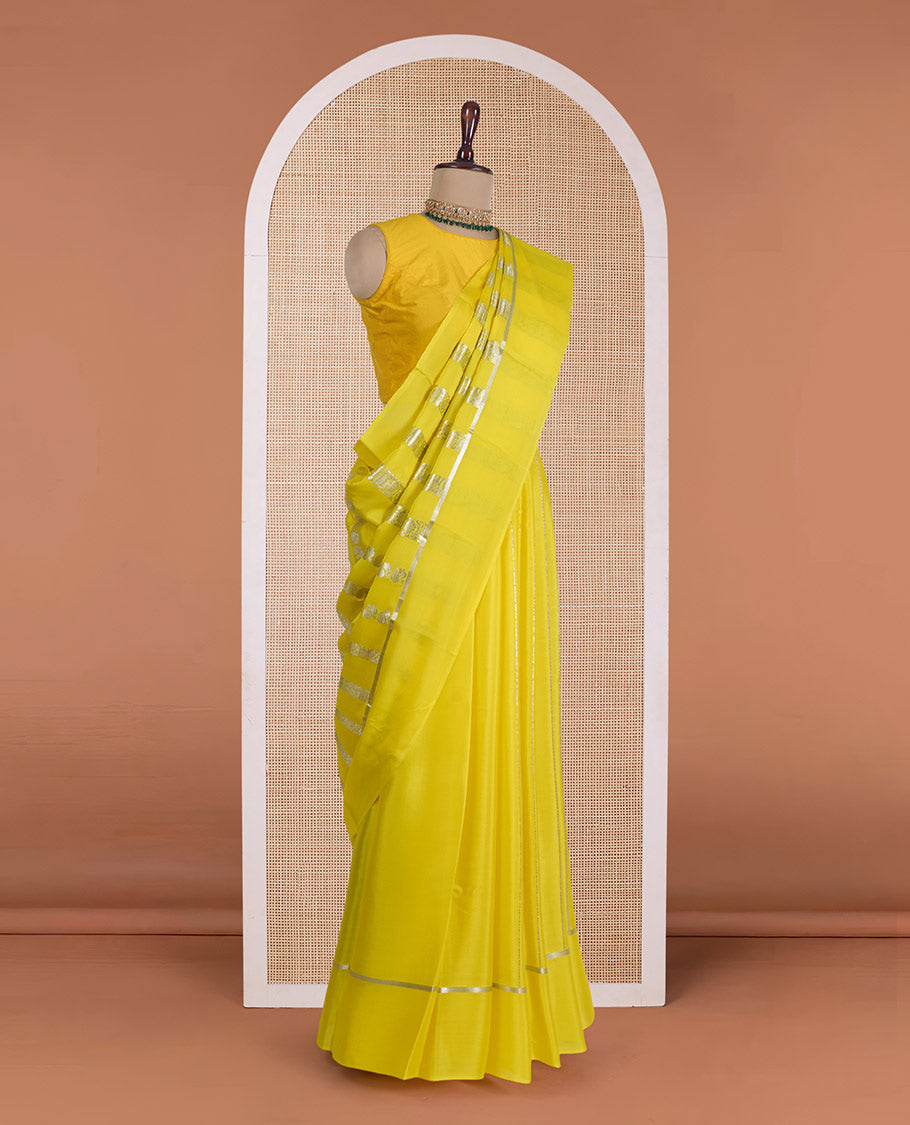Yellow zari design Mysore silk saree, zari border and pallu of zari designs