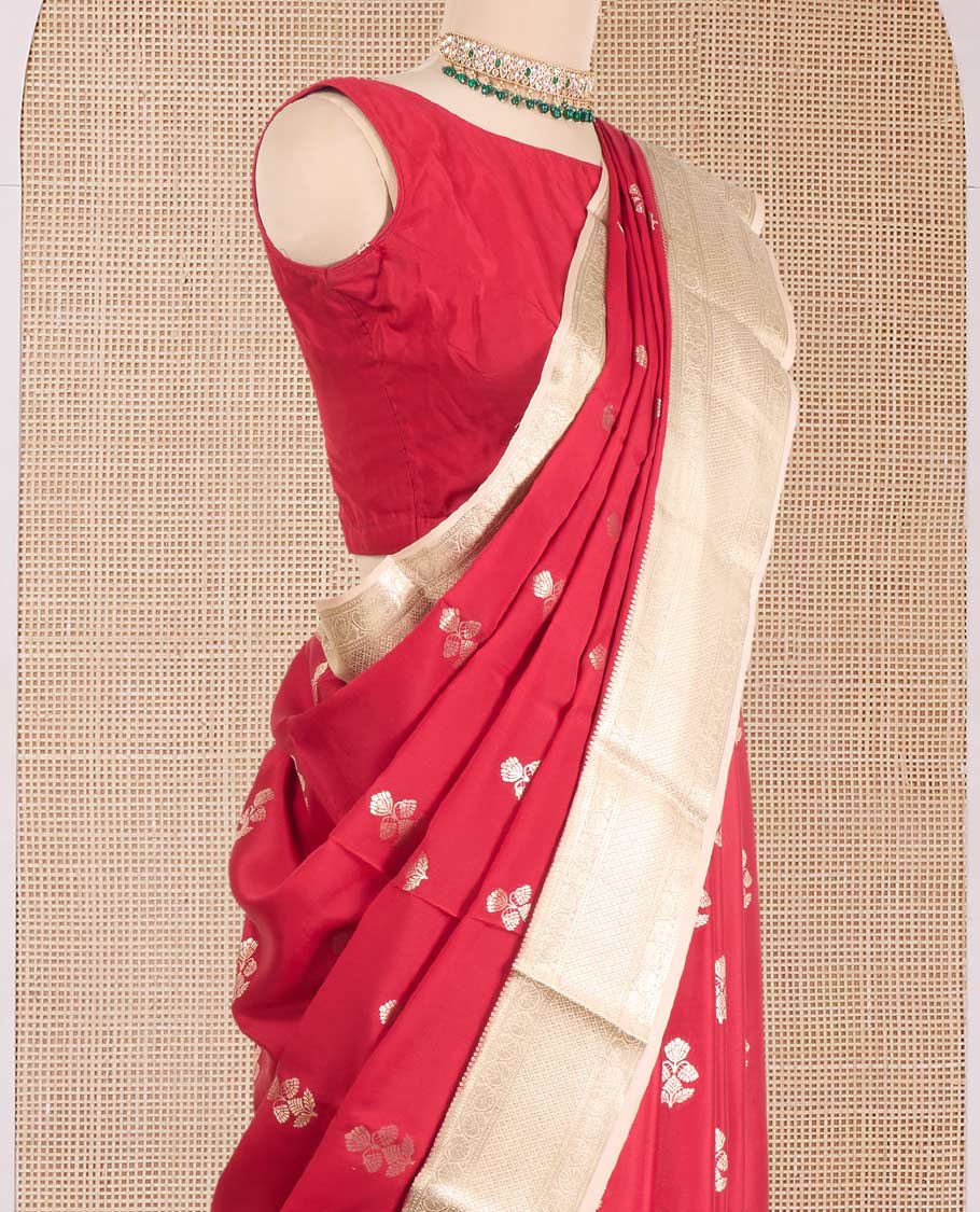 Red zari buttas and checked Mysore silk saree, traditional zari design border, and zari design pallu