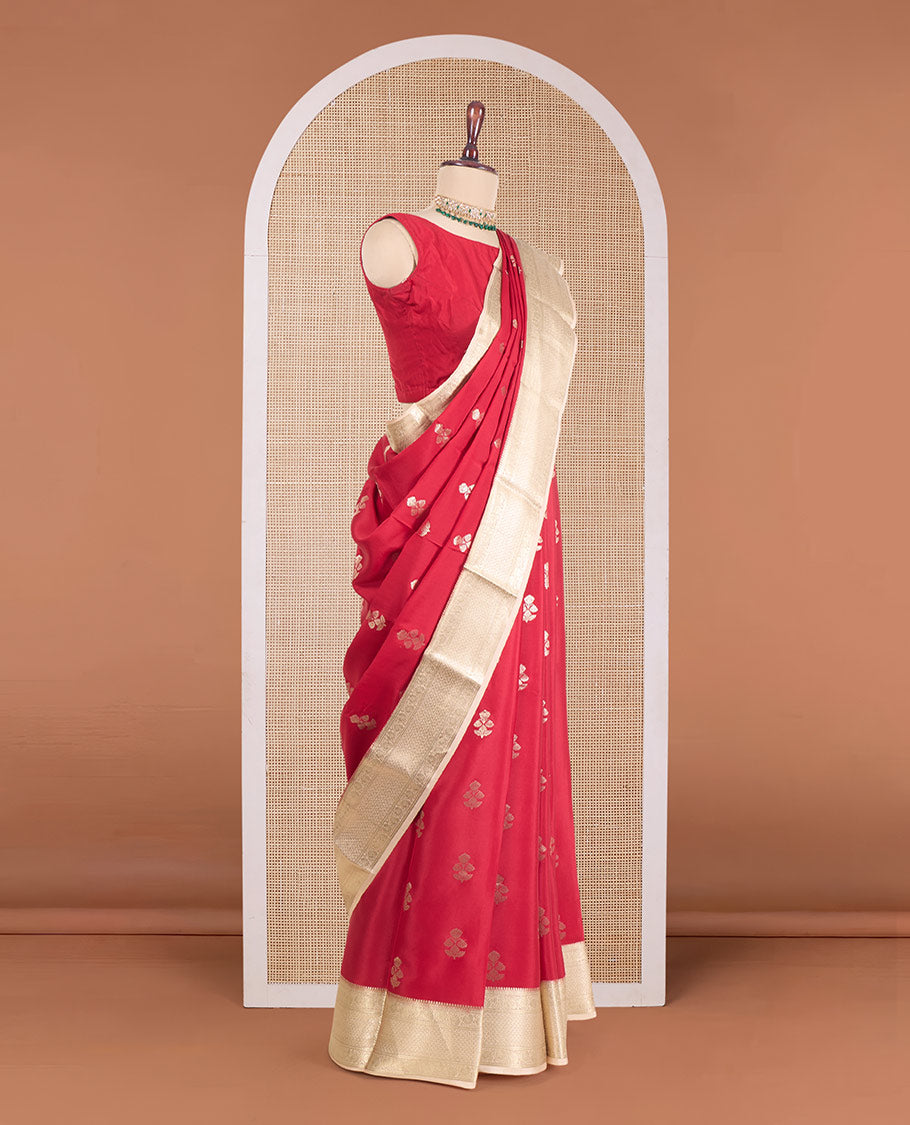 Red zari buttas and checked Mysore silk saree, traditional zari design border, and zari design pallu
