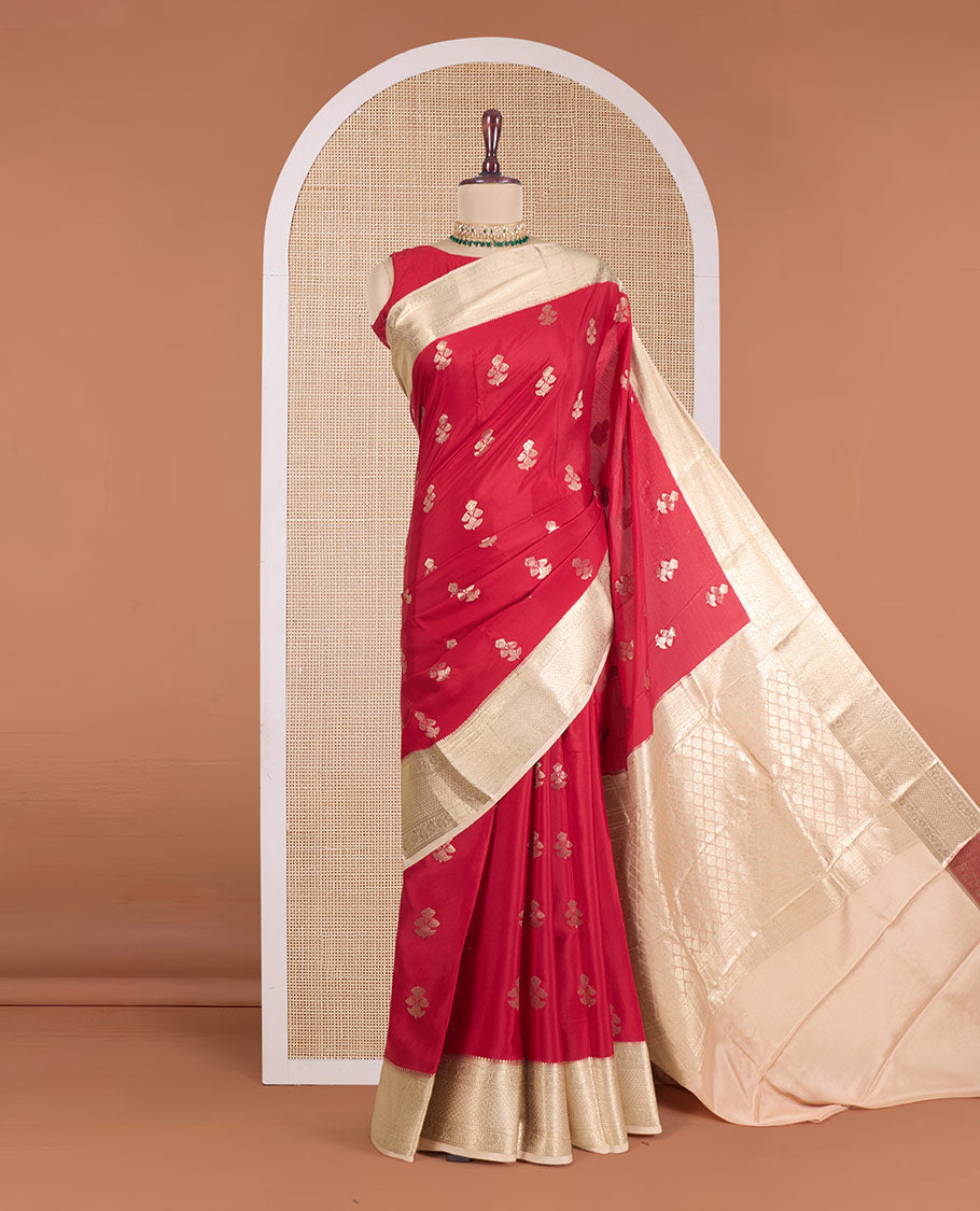 Red zari buttas and checked Mysore silk saree, traditional zari design border, and zari design pallu