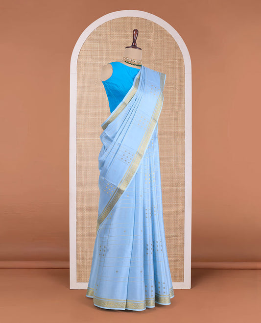 Blue zari buttas and checked Mysore silk saree, traditional zari design border, and zari design pallu
