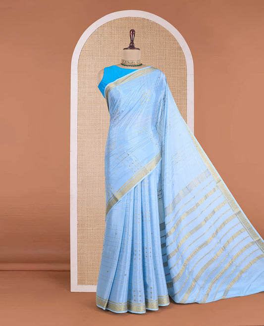 Blue zari buttas and checked Mysore silk saree, traditional zari design border, and zari design pallu