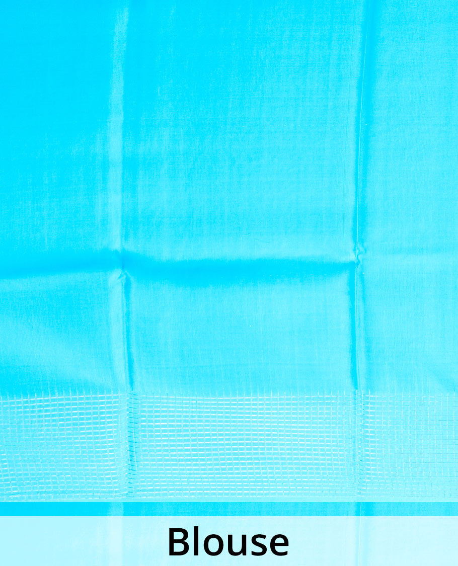Blue zari design Mysore silk saree, contrast micro-checked border, and diagonal striped pallu