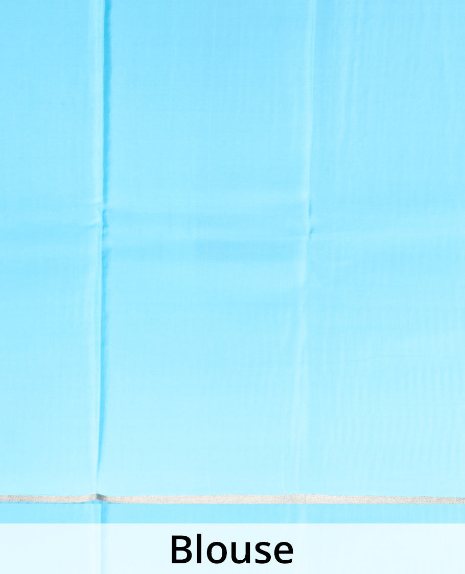 Blue zari design Mysore silk saree, zari striped border, and chevron striped pallu