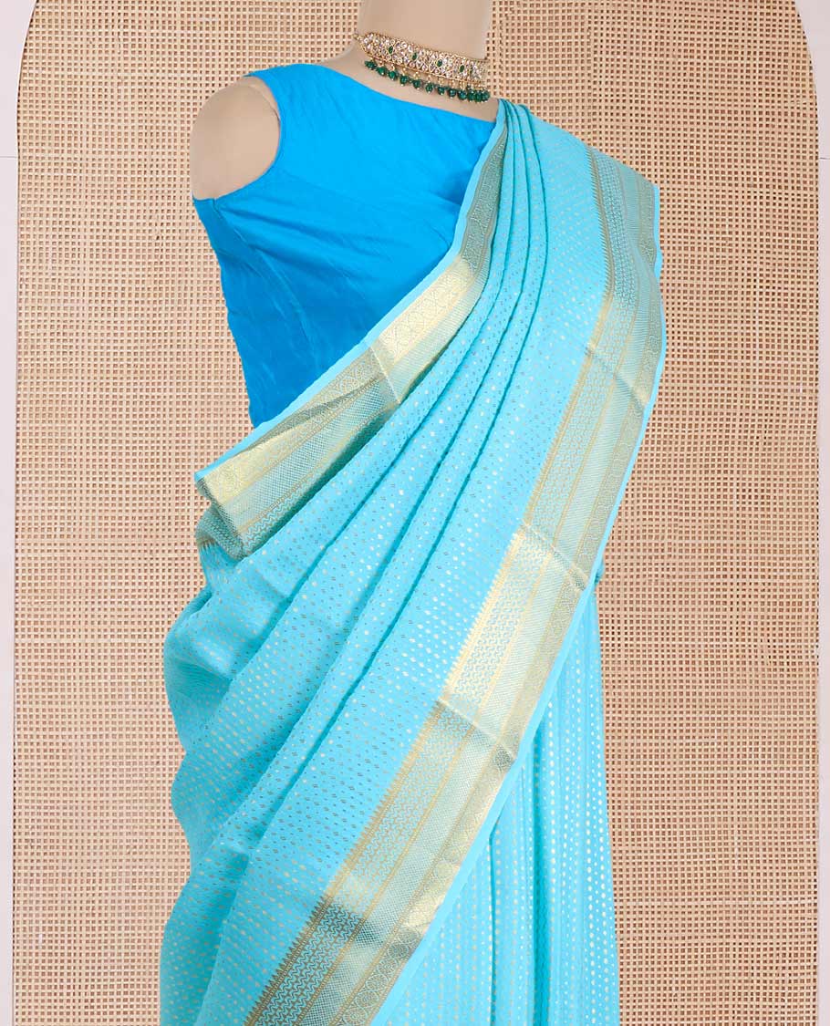 Blue zari buttas Mysore silk saree, traditional zari design border, and intricately designed pallu