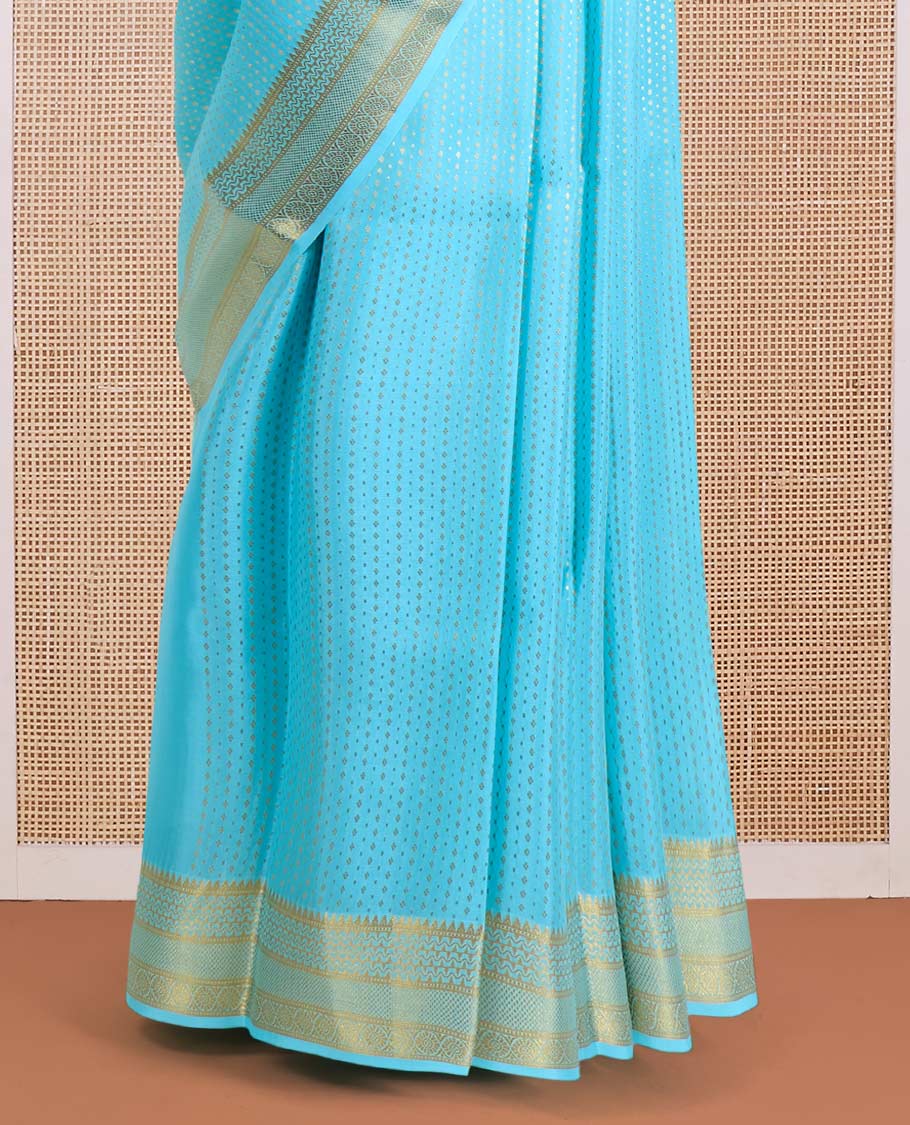 Blue zari buttas Mysore silk saree, traditional zari design border, and intricately designed pallu