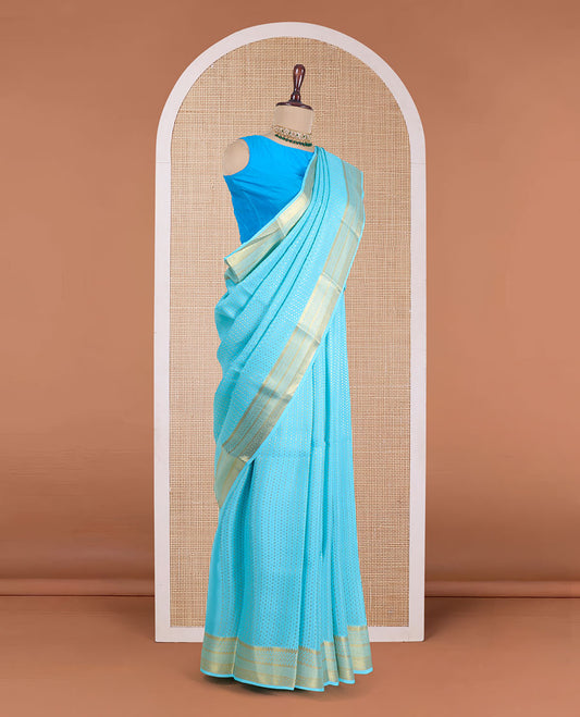 Blue zari buttas Mysore silk saree, traditional zari design border, and intricately designed pallu