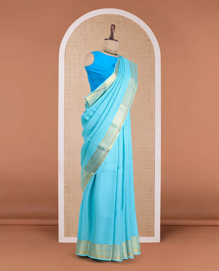 Blue zari buttas Mysore silk saree, traditional zari design border, and intricately designed pallu