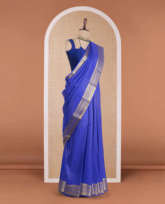 Blue zari buttas Mysore silk saree, traditional zari design border, and intricately designed pallu