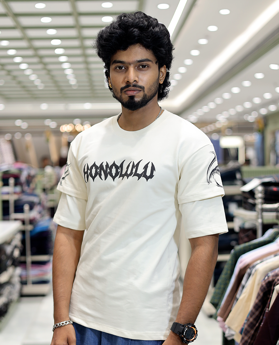 White Unique Print Cotton-Blended T-Shirt