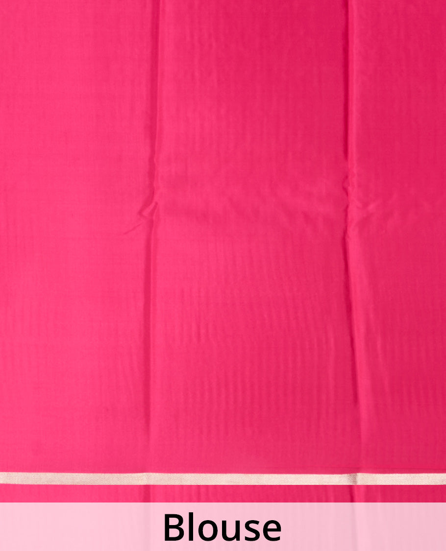 Pink zari design Mysore silk saree, zari striped border, and chevron striped pallu