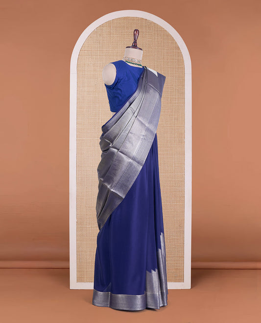 Blue temple jacquard Mysore silk saree, traditional zari border, and zari design pallu