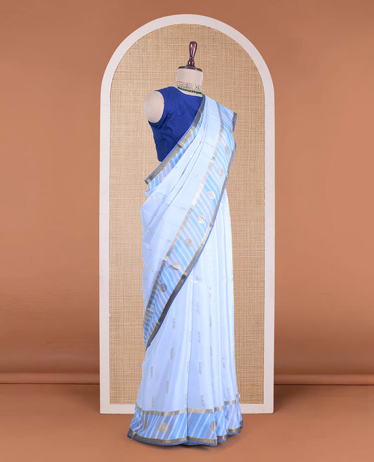 Blue zari buttas Mysore silk saree, contrast traditional zari border, and pallu of zari designs