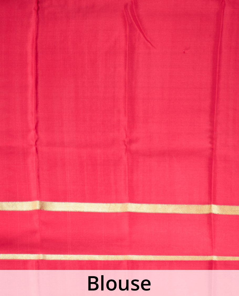 Red animal zari motifs Mysore silk saree, rettai pettu zari border, and pallu steeped with traditional designs