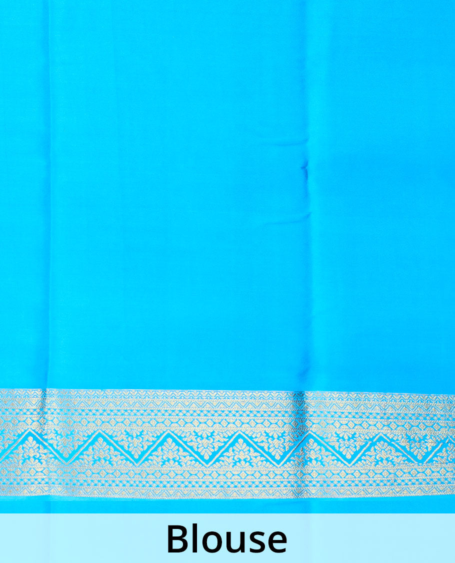 Purple animal buttas Mysore silk saree, contrast traditional zari design border, and zari design pallu