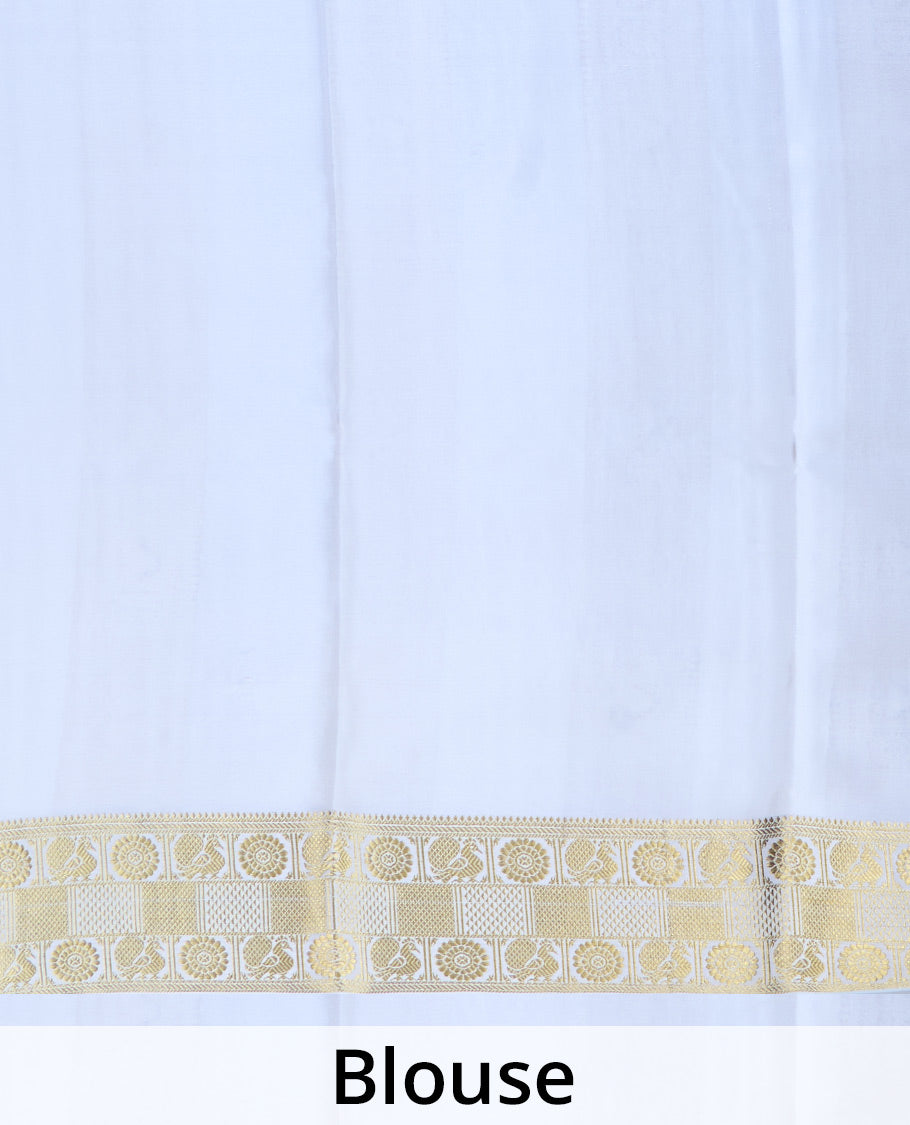 Pink zari design Mysore silk saree, contrast peacock chakra motifs border, and traditional zari design woven pallu