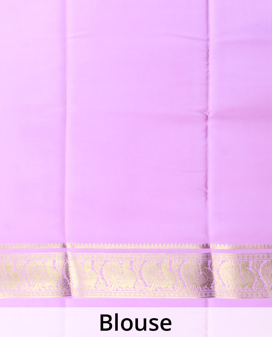 Dark green plain Mysore silk saree, contrast traditional zari border of peacocks, and zari design pallu