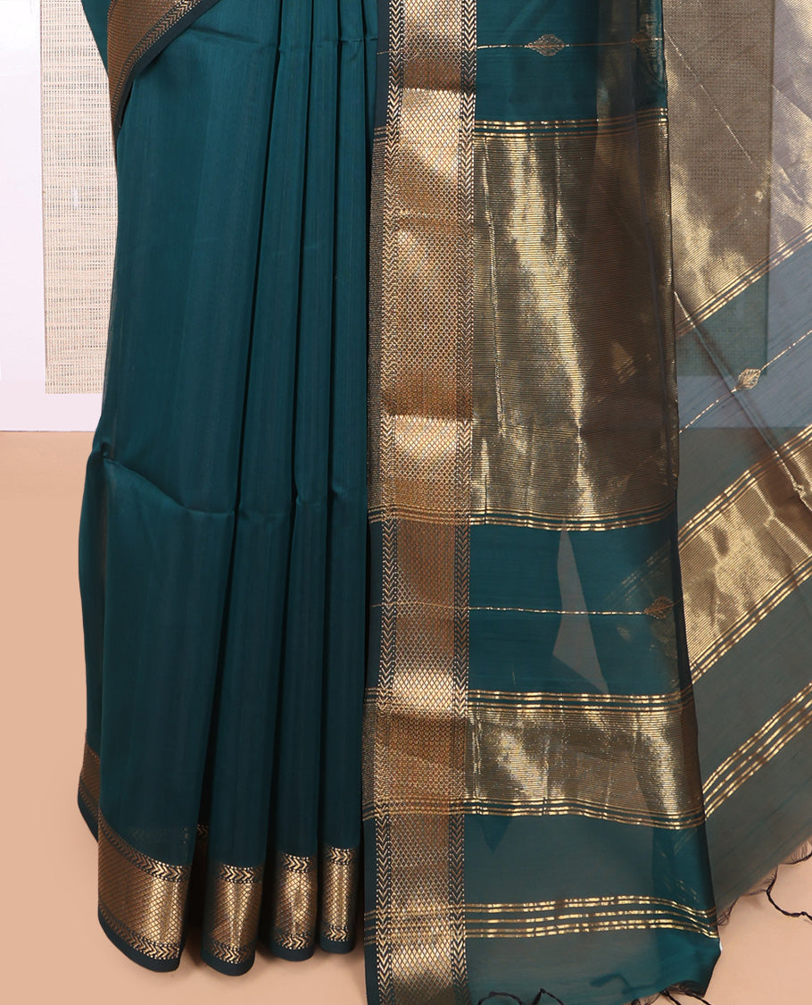 Blue Maheshwari Cotton Saree, Accentuated with Zari Design, Highlighted by a Traditional Zari Border, Gleaming Zari Woven Pallu, and a Matching Blouse