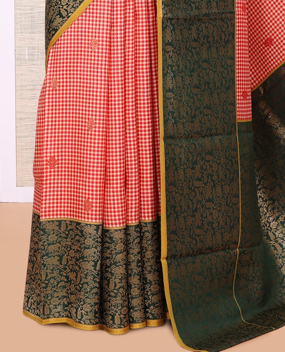 Dark Pink Micro Checks Fancy Mysore Silk Saree
