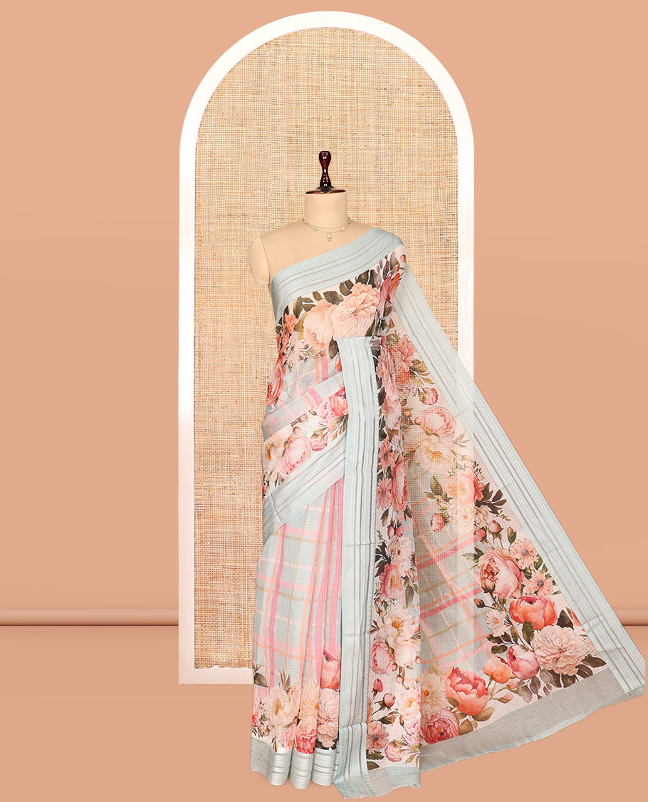 Sky Blue Checks Kota Saree