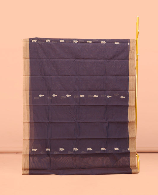 Brown Kanchi Cotton Saree, Ornamented with Buttas All Over Its Body, Complemented by Contrast Border, Paisley Design Pallu, and Paired with a Matching Blouse
