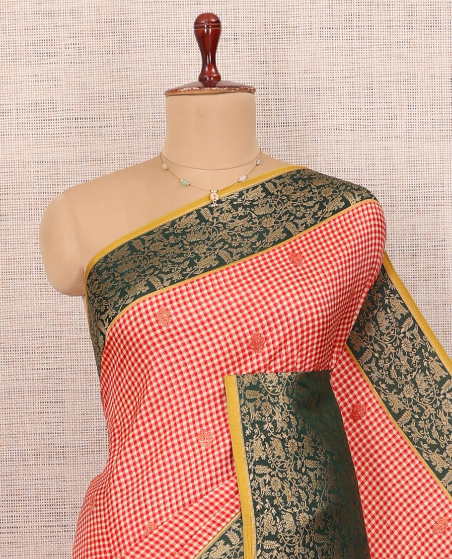 Dark Pink Micro Checks Fancy Mysore Silk Saree