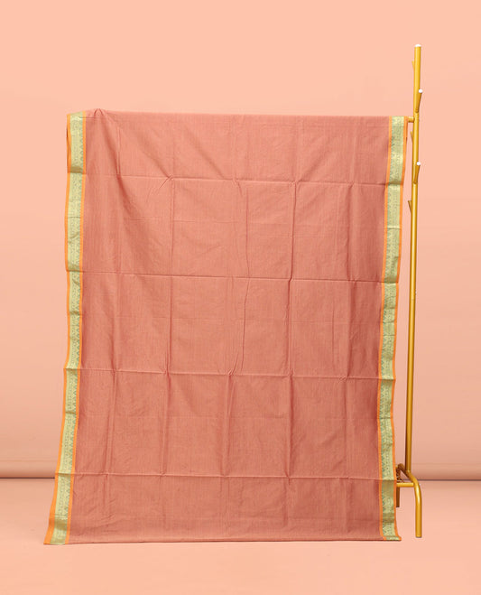 Peach Plain Poly Cotton Saree
