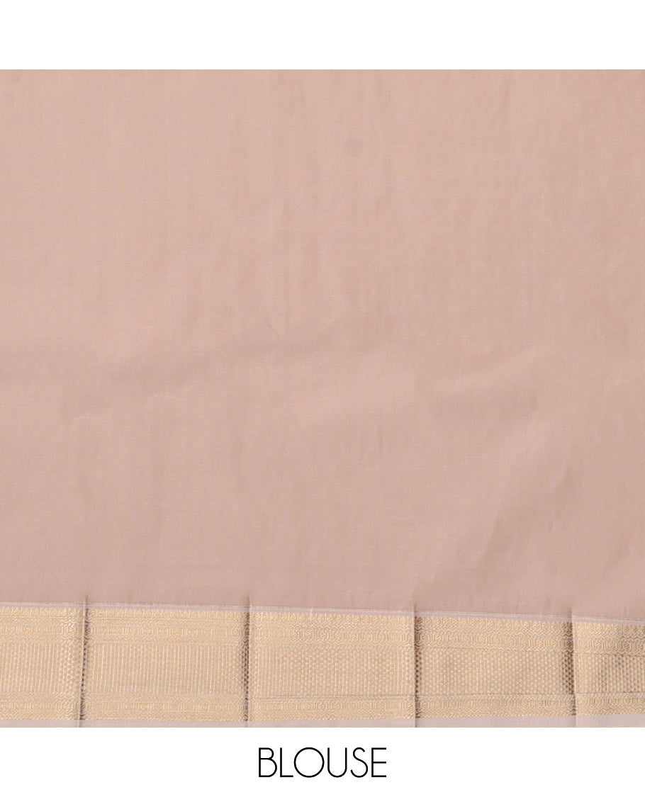 Orange Budget Silk Saree, Mesmerized with Zari Buttas, Complemented by a Contrast Traditional Zari Border, Grand Pallu, and a Contrast Blouse