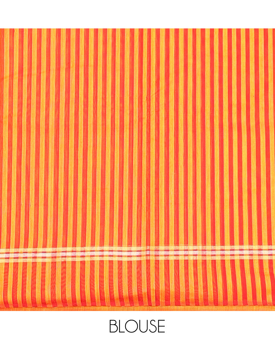 Yellow Silk Cotton Saree, Subtly Sparkled with Zari Buttas, a Contrast Border, Contrast Zari Woven Pallu, and a Contrast Blouse