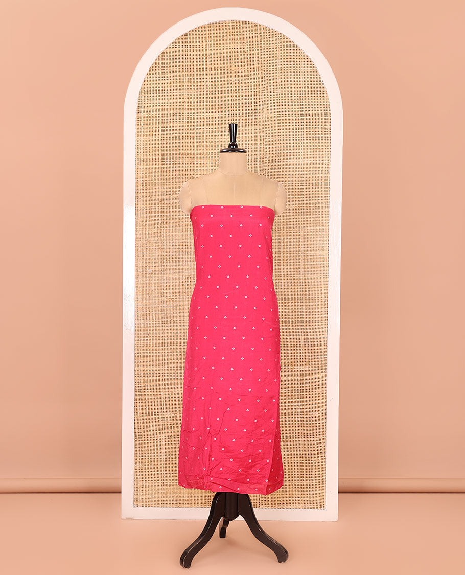 Pink and Purple Semi-Silk Material Churidar Set, Adorned with Bandhani Dots Print, Comes with a Plain Santoon Bottom, and Paired with a Double-Colored Dupatta of Bandhani Dots Print