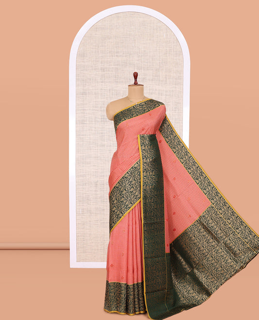 Dark Pink Micro Checks Fancy Mysore Silk Saree