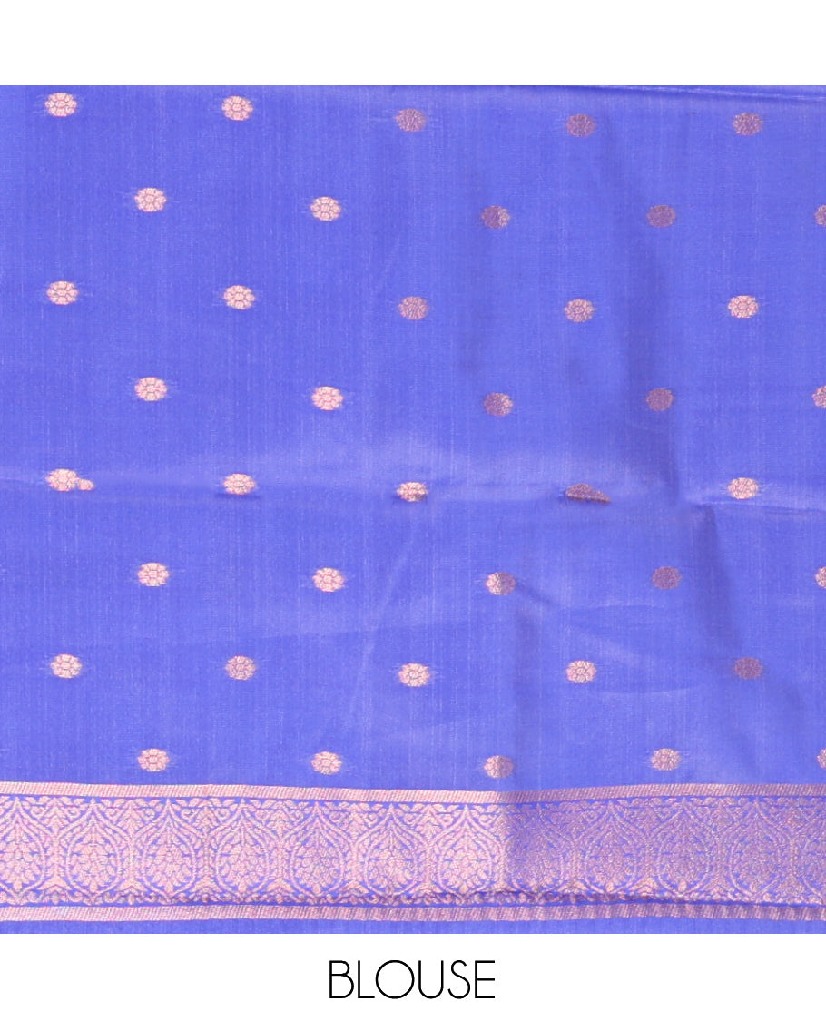 Multi-Color Zari Butta Enclosed Checks Litchi Saree, Elevated with Contrast Traditional Border and Blouse