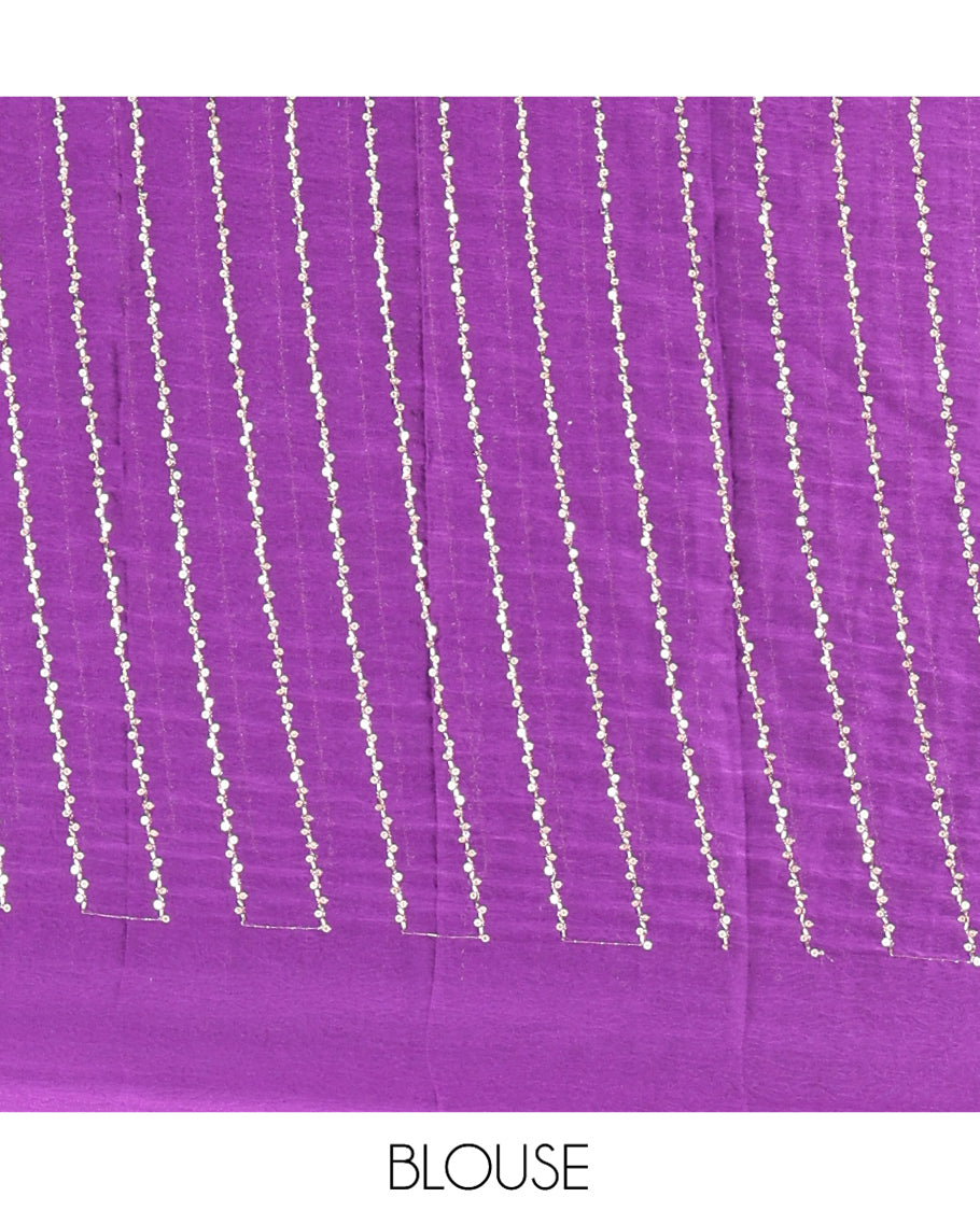 Borderless Violet Plain Crushed Rangoli Chiffon Saree, Comes with a Matching Designer Blouse