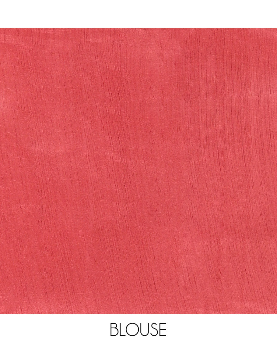 Cream and Onion Pink Jute Tussar Saree Subtly Adorned with Shibori Print, Captivating Contrast Border of Shibori Print, Pallu of the Same Shibori Print, and Comes with a Contrast Blouse