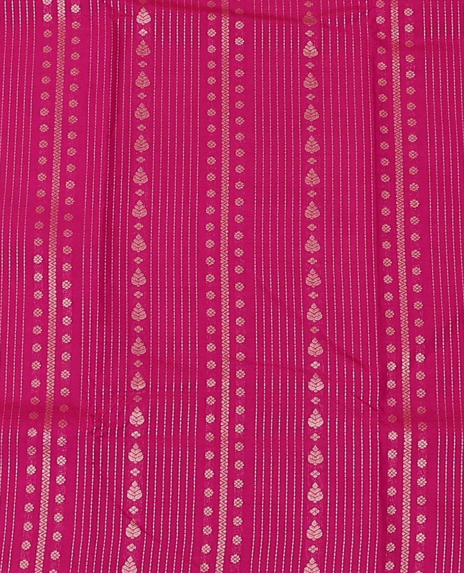 Pink Art Silk Pavadai Material Set, Featuring Zari Designs All Over the Skirt, Complemented by a Contrast Traditional Zari Design Border, and Paired with a Contrast Blouse